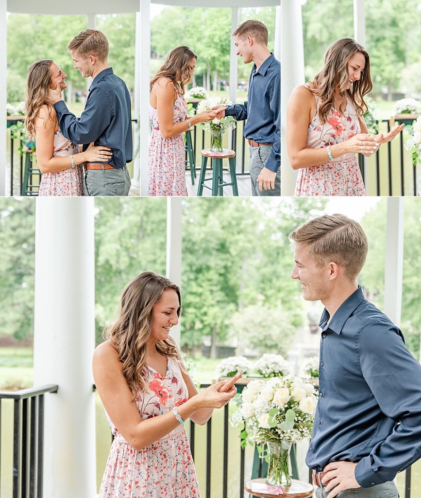 Surprise Proposal in Marietta, Georgia. Gazebo with florals and Melanie Casey engagement ring. 