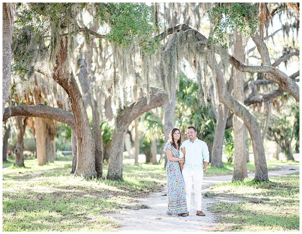 Tampa Florida Engagement session below mossy oak trees.